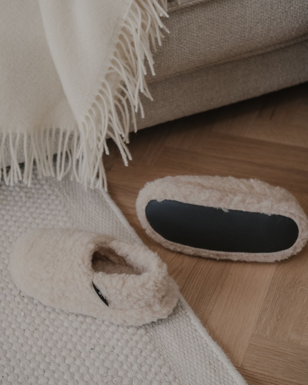 Hausschuhe aus Merinowolle – Beige