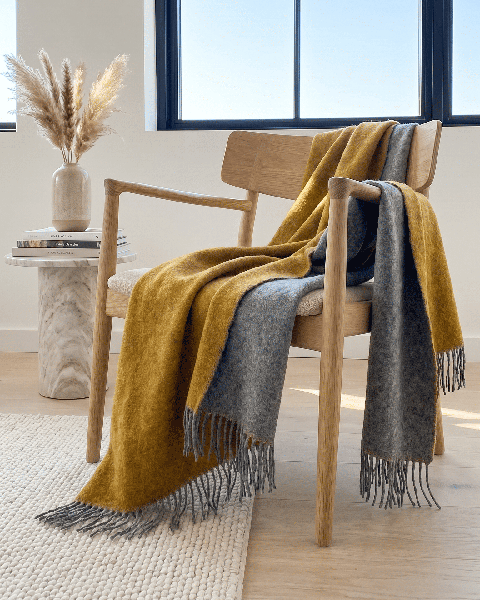 Wolldecke 140 x 200 cm – Gelb/Grau