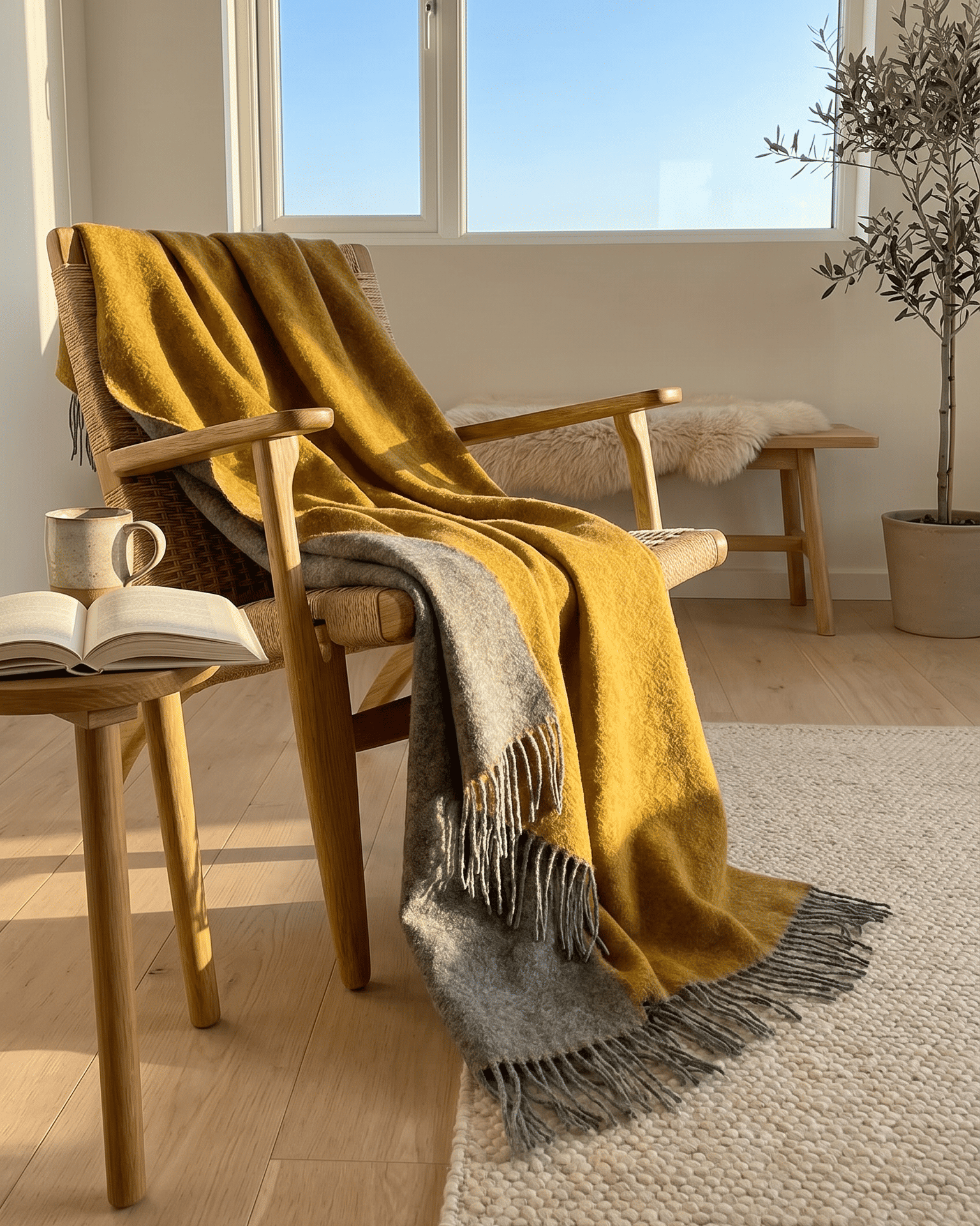 Wolldecke 140 x 200 cm – Gelb/Grau