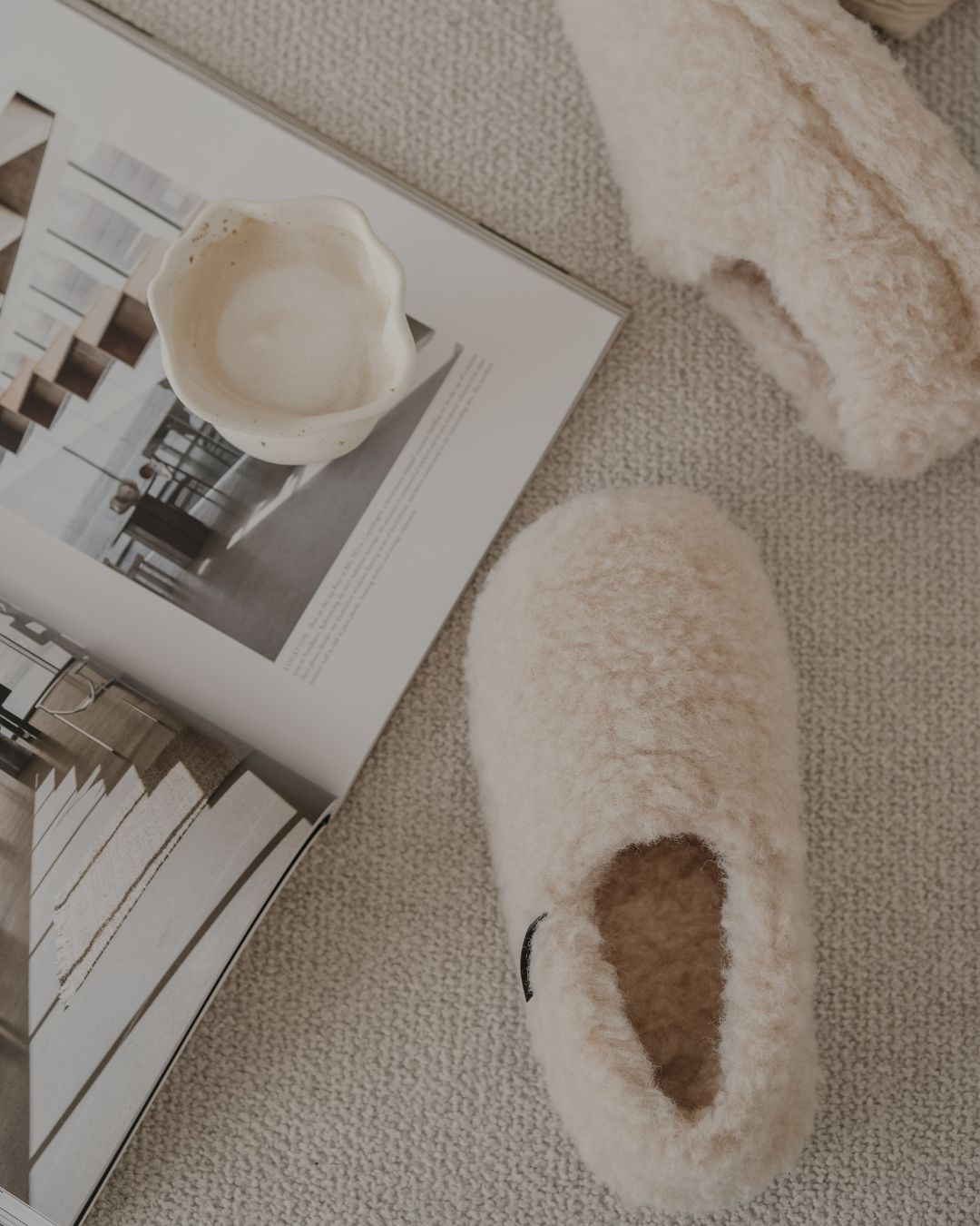 Hausschuhe aus Merinowolle – Beige