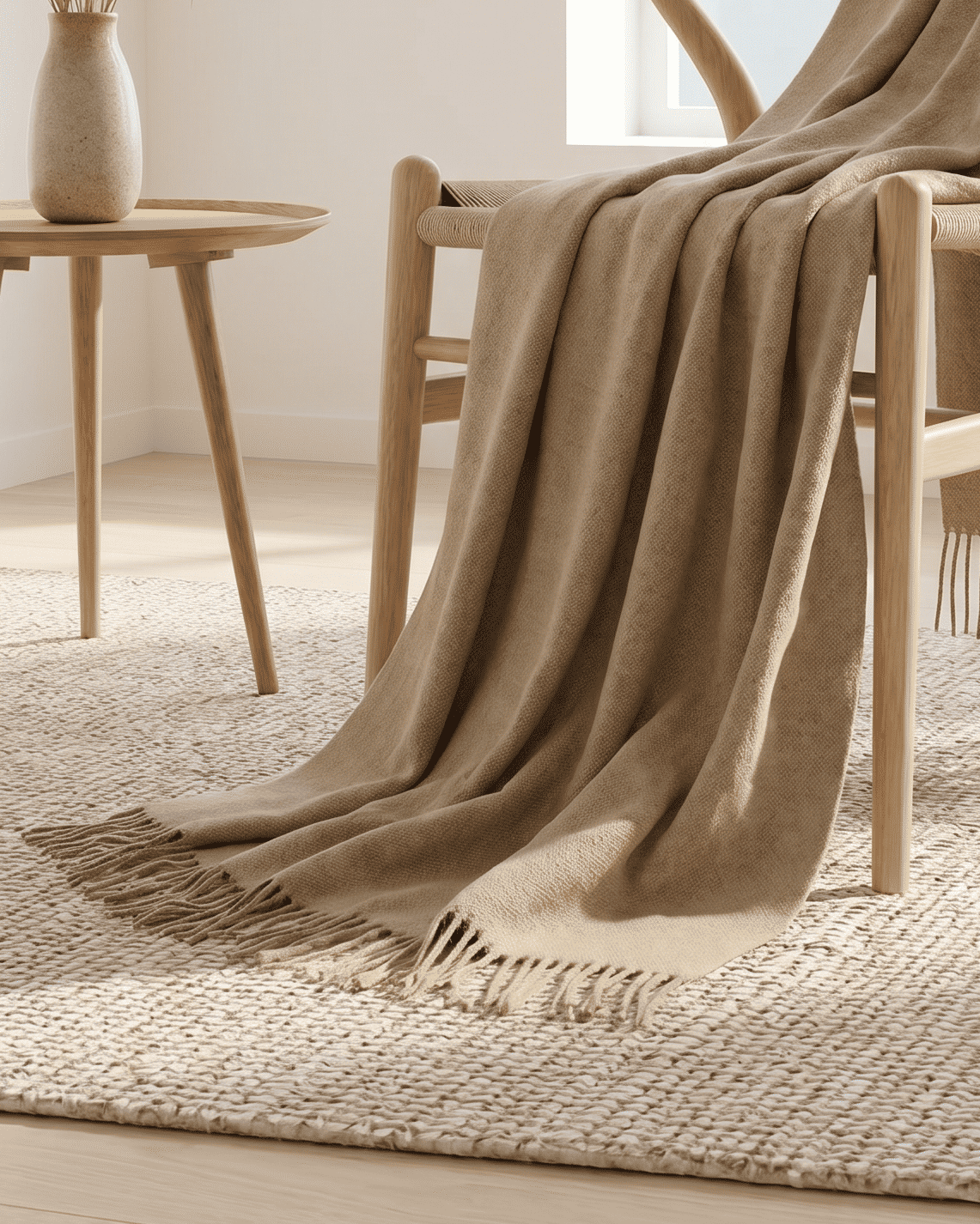 Wolldecke 140 x 200 cm – Hellbraun