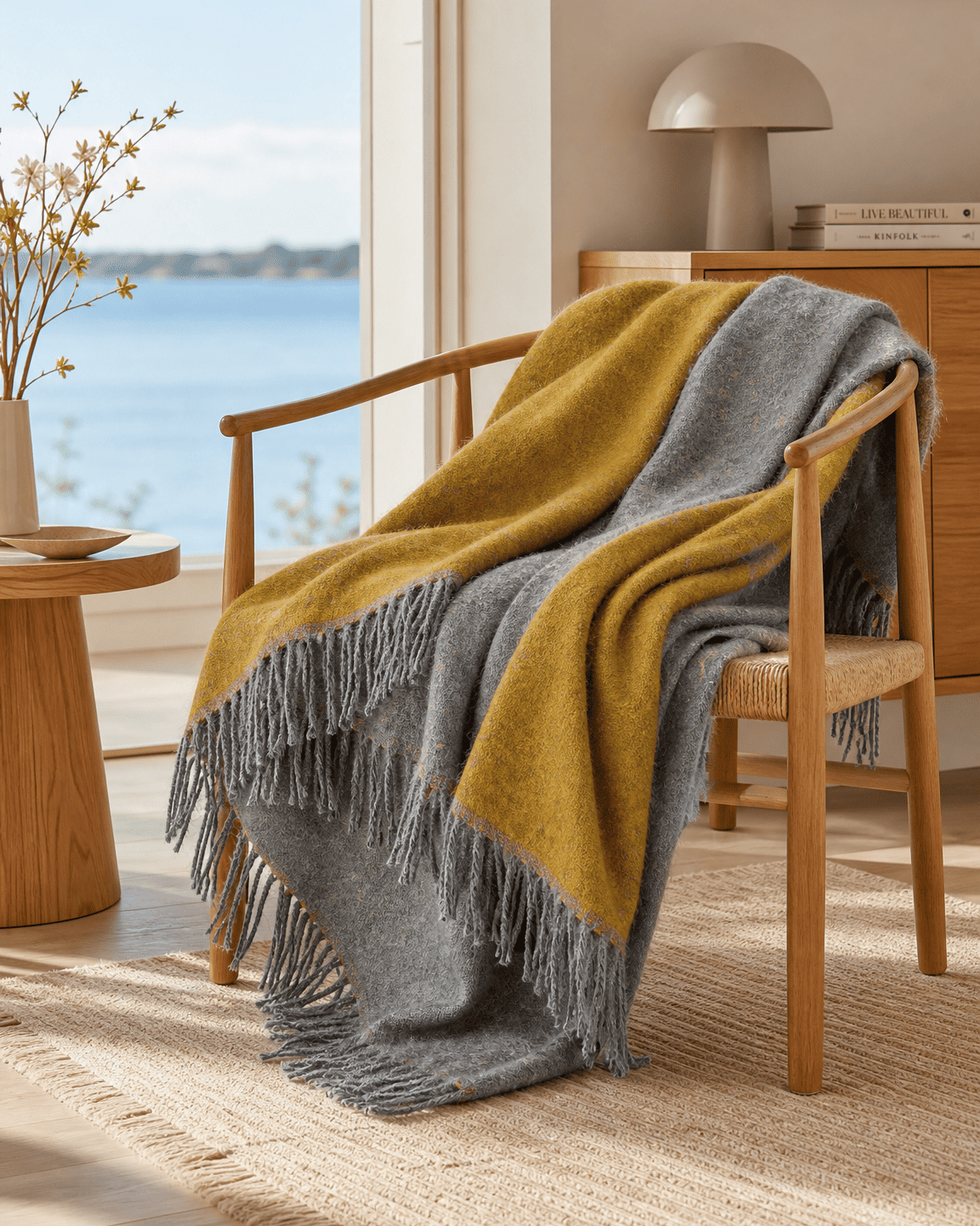 Wolldecke 140 x 200 cm – Gelb/Grau