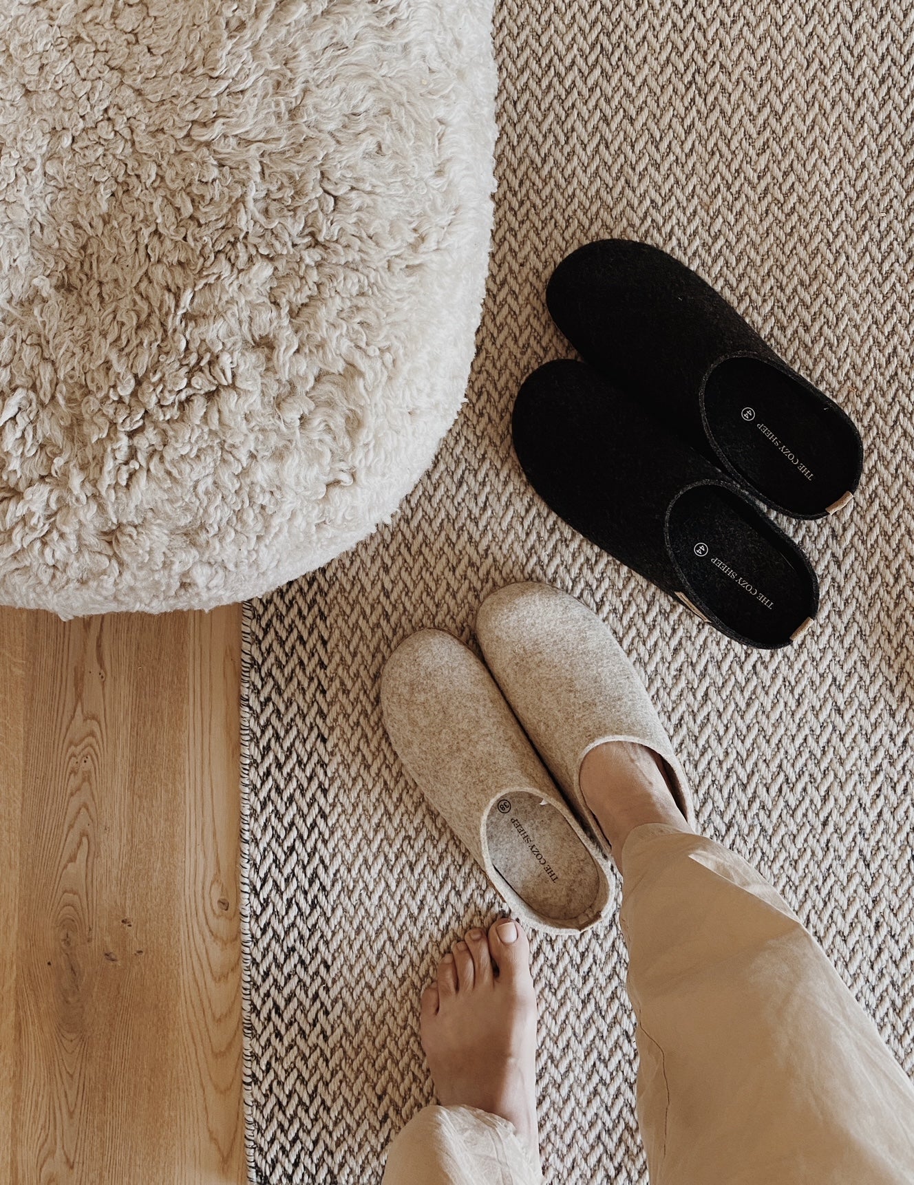 Tøffel med gummisål – Beige - The Cozy Sheep