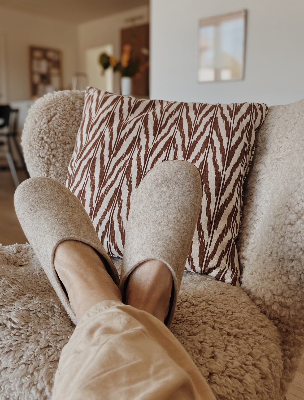 Tøffel med gummisål – Beige - The Cozy Sheep