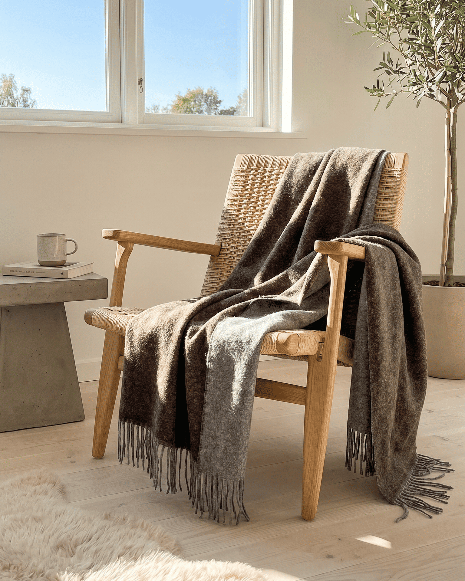 Uldplaid 140 x 200 cm - Grå/Brun - The Cozy Sheep